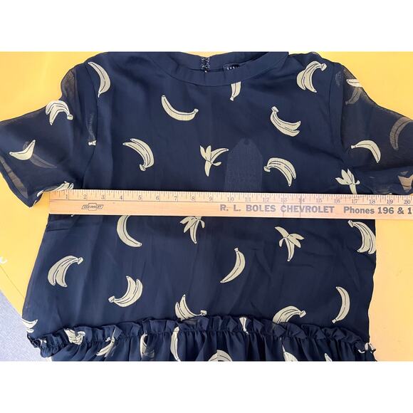 English Factory Banana Print Sheer Peplum Hem Blouse Black Women's Size S NWT - Picture 5 of 6